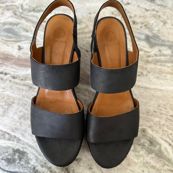 Coclico Leonora Wedge Sandals in black, size 38.5 ~ pre-owned - Picture 2 of 9